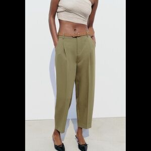 ZARA Belted Tapered Single-pleat Pants